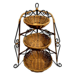 Princess House Casual Home 3-Tier Basket Set Pavillion Nested Bowls Rattan